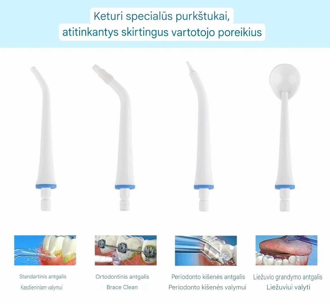 Nešiojamasis dantų valymo įrenginys