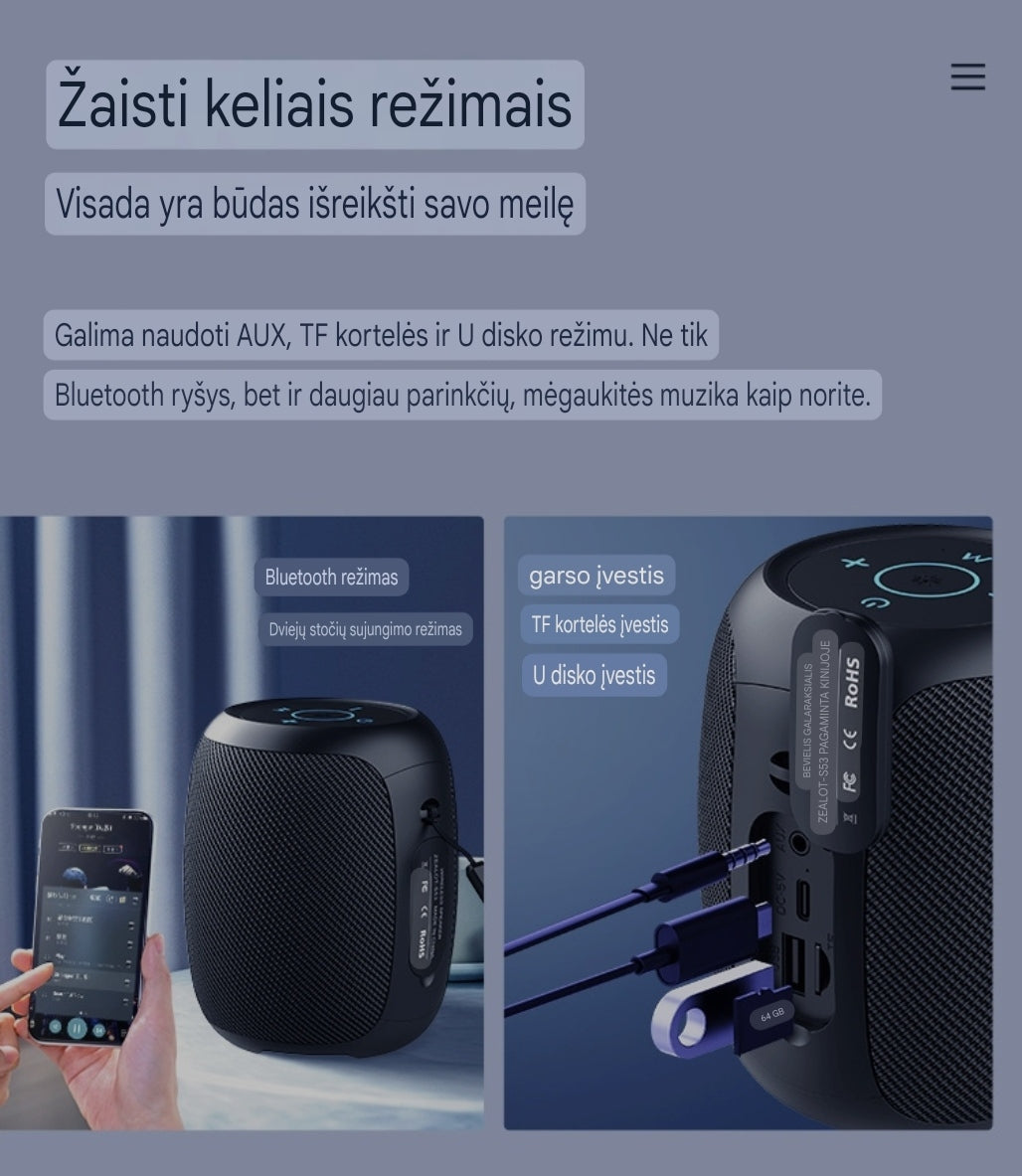 Zealot S53 Belaidė garso kolonėlė